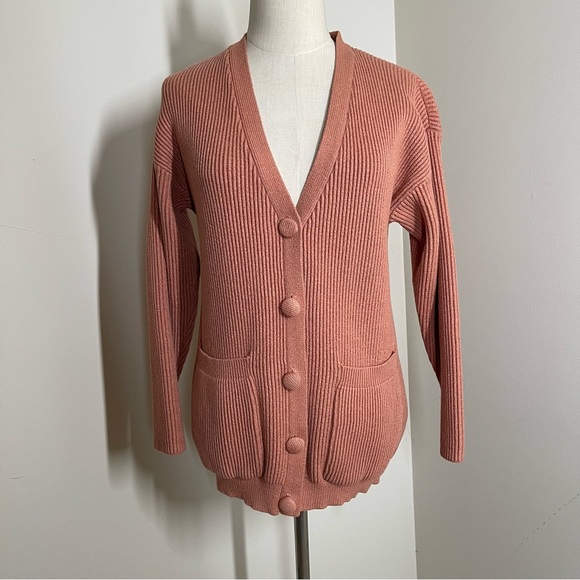 Lulus Sweaters - Lulu’s Women’s Deep Coral-SZ S- Long Sleeve Ribbed Knit Cardigan Sweater